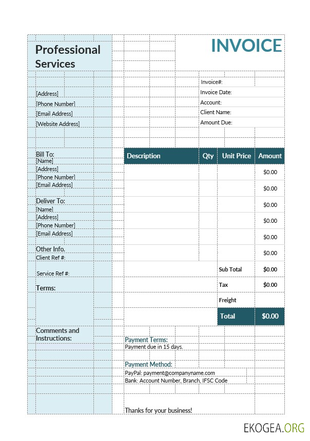 Modèle de facture de services professionnels